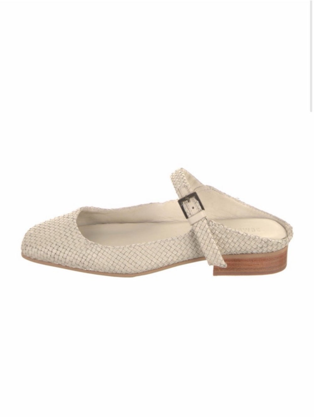 Woven Cream Backless Mary Jane Mule with Buckle